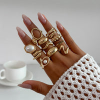 Thumbnail for 11 Pcs Barqoue Pearl Inlaid Waterdrop Hoop Ring Set - ArtGalleryZen