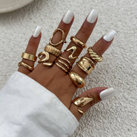 Thumbnail for 12 Pcs Gold Silver Tone Glossy Curved Hollow Waterdrop Ring Set - ArtGalleryZen