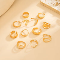 Thumbnail for 12 Pcs Gold Silver Tone Glossy Curved Hollow Waterdrop Ring Set - ArtGalleryZen