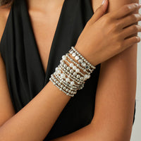 Thumbnail for 12 Pcs Minimalist Gold Silver Tone Pearl Beaded Chain Bracelet Set - ArtGalleryZen