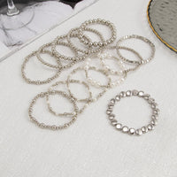 Thumbnail for 12 Pcs Minimalist Gold Silver Tone Pearl Beaded Chain Bracelet Set - ArtGalleryZen