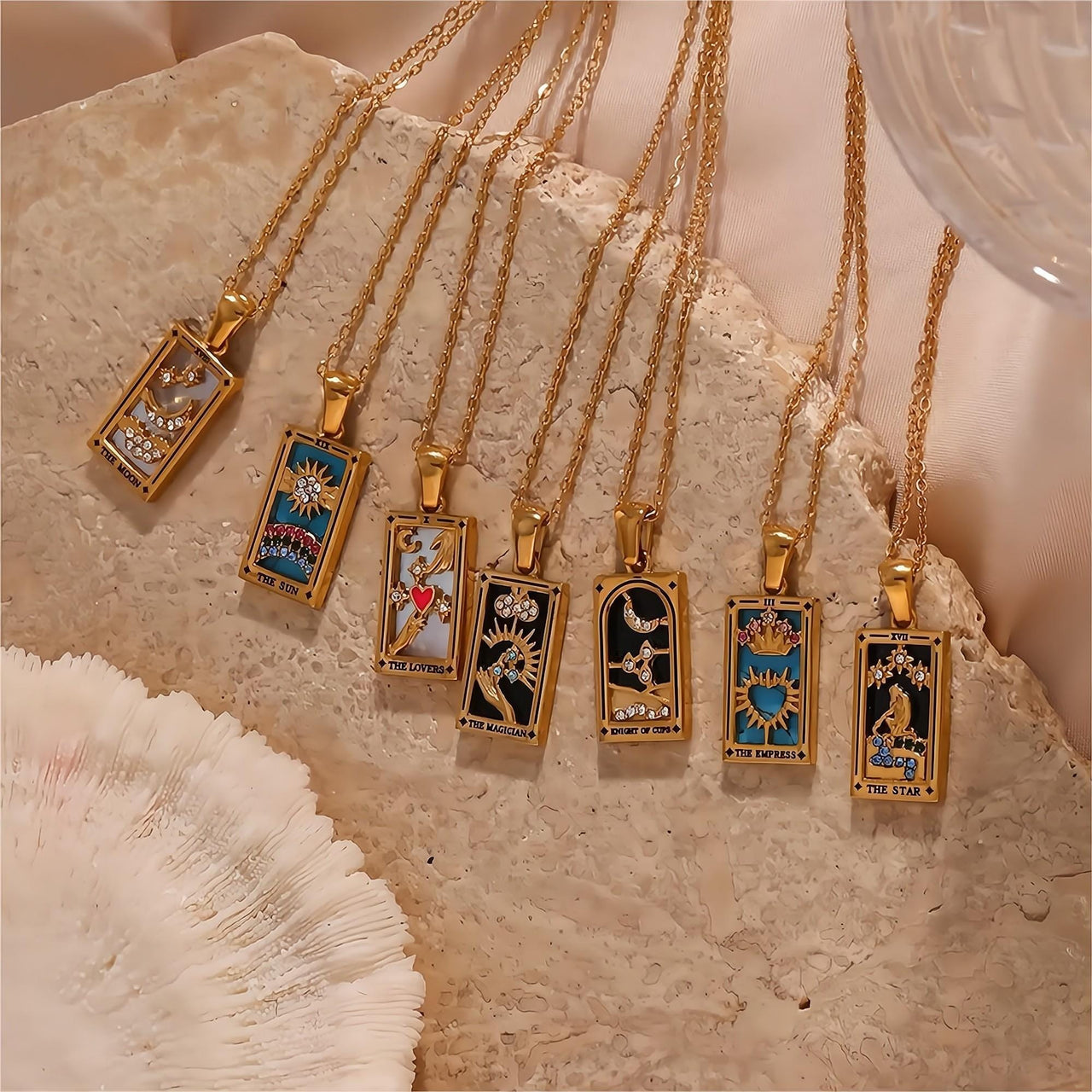 18K Gold Plated Stainless Steel Tarot Card Necklace - ArtGalleryZen
