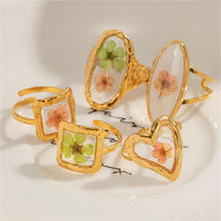 Thumbnail for 18K Gold Real Dried Flower Ring - ArtGalleryZen