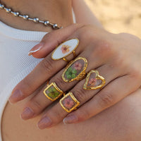 Thumbnail for 18K Gold Real Dried Flower Ring - ArtGalleryZen