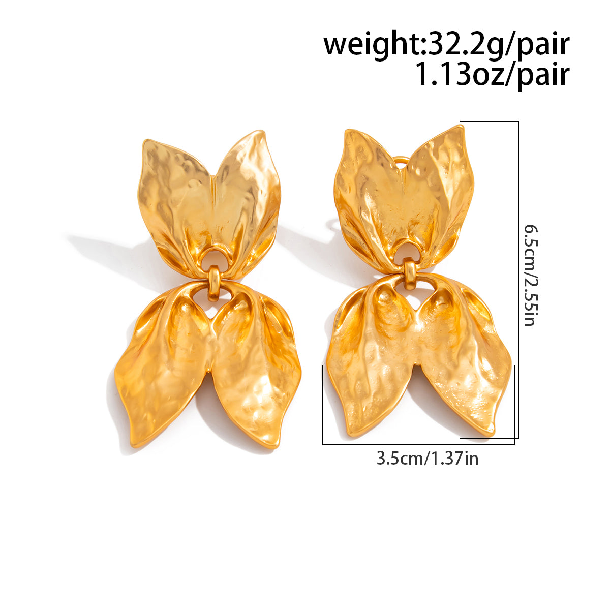 Gold Silver Leaf Dangle Earrings Duo Tone Botanical Statement Jewelry