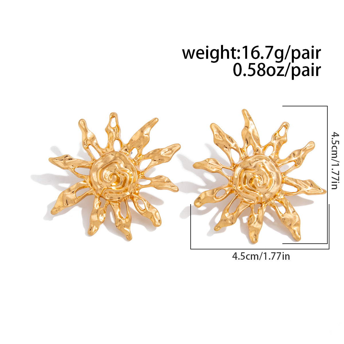 Geometric Irregular Sun Stud Earrings Gold Silver Statement Jewelry