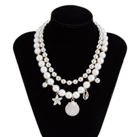 Thumbnail for 2 Pcs Conch Shell Starfish Pendant Pearl Chain Necklace Set - ArtGalleryZen
