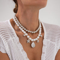 Thumbnail for 2 Pcs Conch Shell Starfish Pendant Pearl Chain Necklace Set - ArtGalleryZen