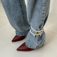 Thumbnail for 2 Pcs Heart Charm Pearl Chain Anklet Set - ArtGalleryZen