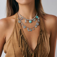 Thumbnail for 2 Pcs Turquoise Heart Boots Lucky Horseshoe Charm Necklace Set - ArtGalleryZen