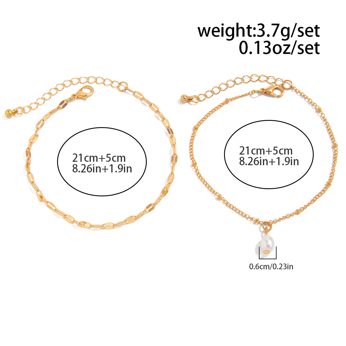 Pearl Charm Saturn Chain Anklet Set 2pcs - Boho Layered Beach Ankle Bracelet