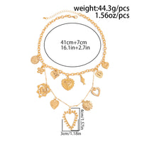 Thumbnail for Layered Hollow Floral Heart Pendant Curb Chain Necklace Rhinestone