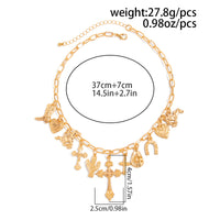 Thumbnail for Boho Cross Cactus Cowboy Hat Charm Necklace Western Gold Tone