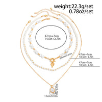 Thumbnail for 3pcs Layered Heart Pendant Pearl Chain Necklace Set Gold Tone