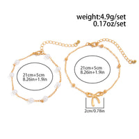 Thumbnail for Bowknot Charm Pearl Chain Anklet Set 2pcs - Boho Layered Beach Ankle Bracelet