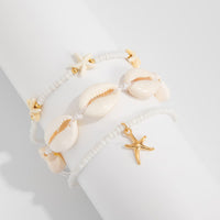 Thumbnail for 3 Pcs Beach Style Conch Starfish Charm Seed Bead Anklet Set - ArtGalleryZen