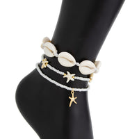 Thumbnail for 3 Pcs Beach Style Conch Starfish Charm Seed Bead Anklet Set - ArtGalleryZen