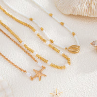 Thumbnail for 3 Pcs Conch Starfish Charm Pearl Seed Beaded Chain Necklace Set - ArtGalleryZen