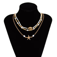 Thumbnail for 3 Pcs Conch Starfish Charm Pearl Seed Beaded Chain Necklace Set - ArtGalleryZen