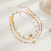 Thumbnail for 3 Pcs Conch Starfish Charm Pearl Seed Beaded Chain Necklace Set - ArtGalleryZen