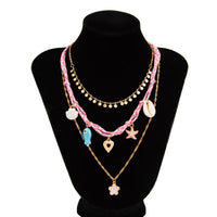Thumbnail for 3 pcs Enamel Cherry Blossoms Starfish Conch Pendant Braided Necklace Set - ArtGalleryZen