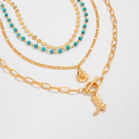 Thumbnail for 4 Pcs Toggle Clasp Boot Cowboy Hat Pendant Turquoise Chain Necklace - ArtGalleryZen