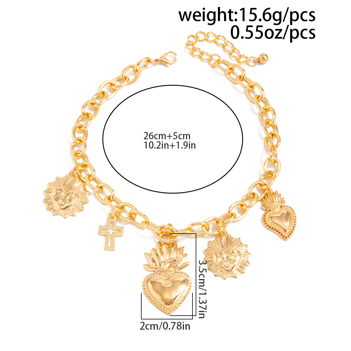 Hollow Cross Flame Heart Charm Anklet - Boho Beach Ankle Bracelet Jewelry