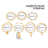 Thumbnail for 7pcs Heart Star Cross Charm Ball Chain Bracelet Set Layered Gold
