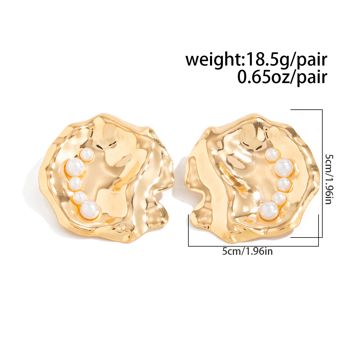 Abstract Chunky Pearl Shell Geometric Pleated Stud Earrings Gold