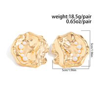 Thumbnail for Abstract Chunky Pearl Shell Geometric Pleated Stud Earrings Gold