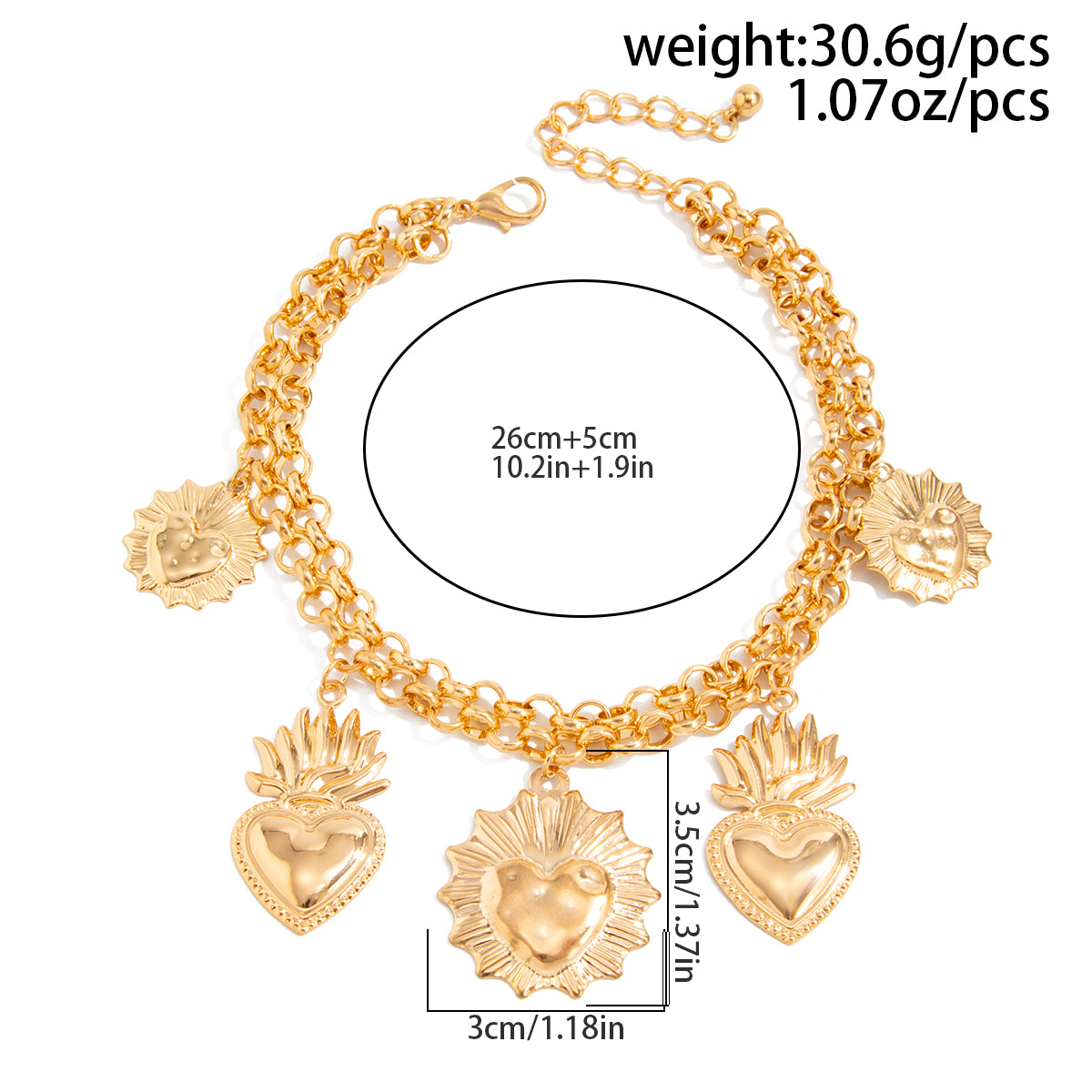 Layered Flame Heart Anklet Gold Silver - Boho Beach Ankle Bracelet Jewelry