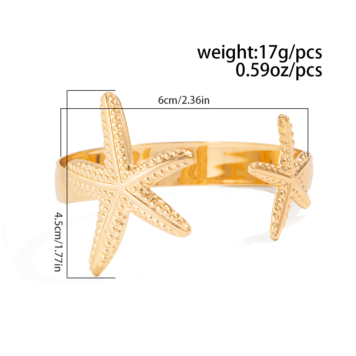 Starfish Bangle Bracelet - Textured Ocean Beach Cuff Jewelry for Women