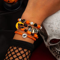 Thumbnail for 4Pcs Halloween Bat Moon Charm Crystal Pearl Beaded Bracelet Set - ArtGalleryZen