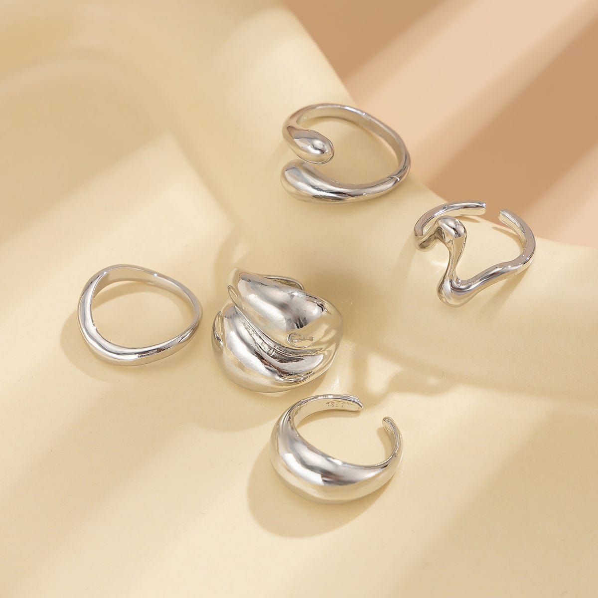 5 Pcs Abstract Irregular Waterdrop Ring Set - ArtGalleryZen