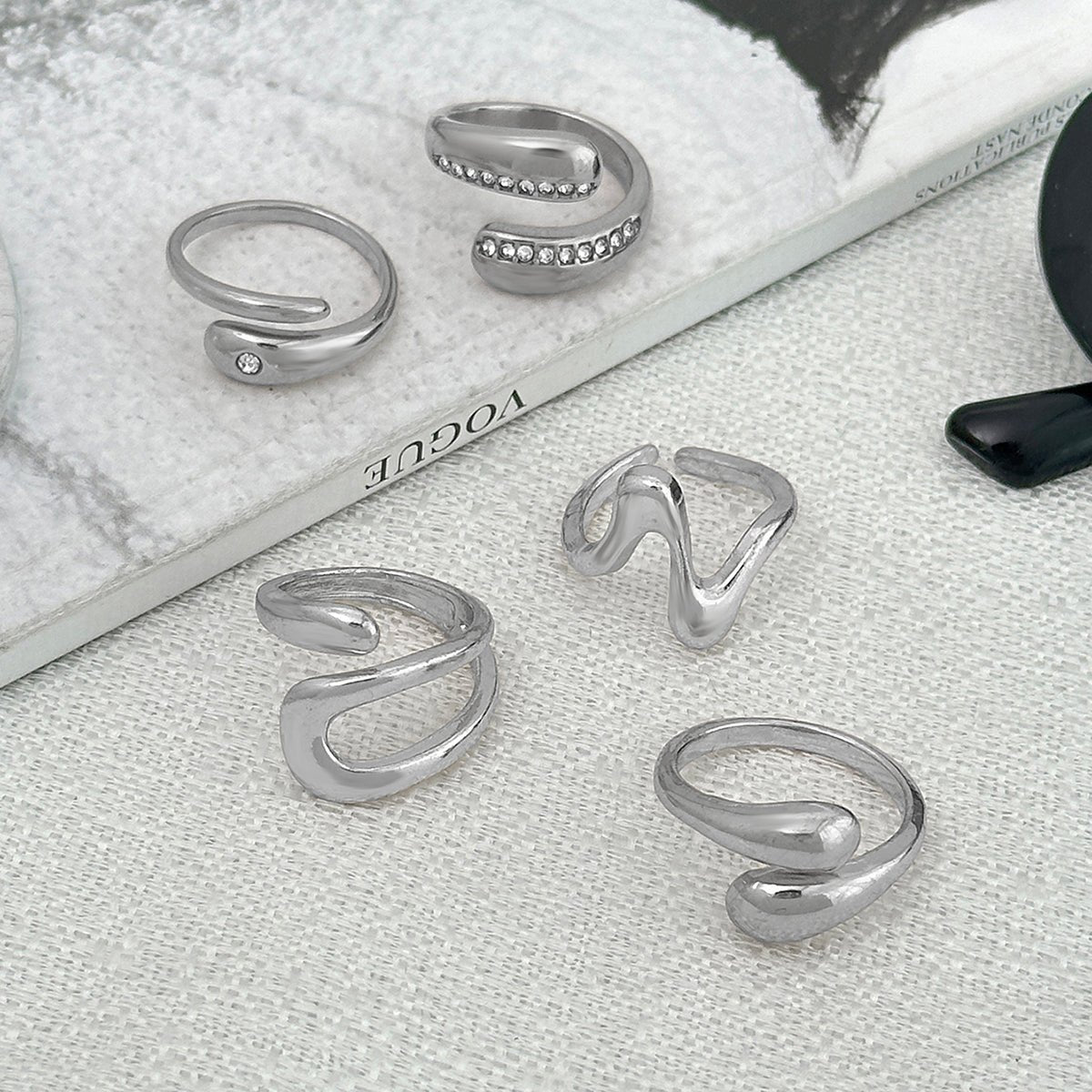 5 Pcs Rhinestone Inlaid Waterdrop Ring Set - ArtGalleryZen