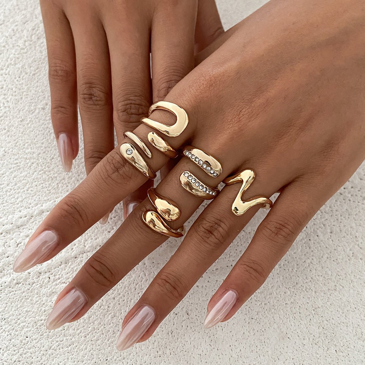 5 Pcs Rhinestone Inlaid Waterdrop Ring Set - ArtGalleryZen