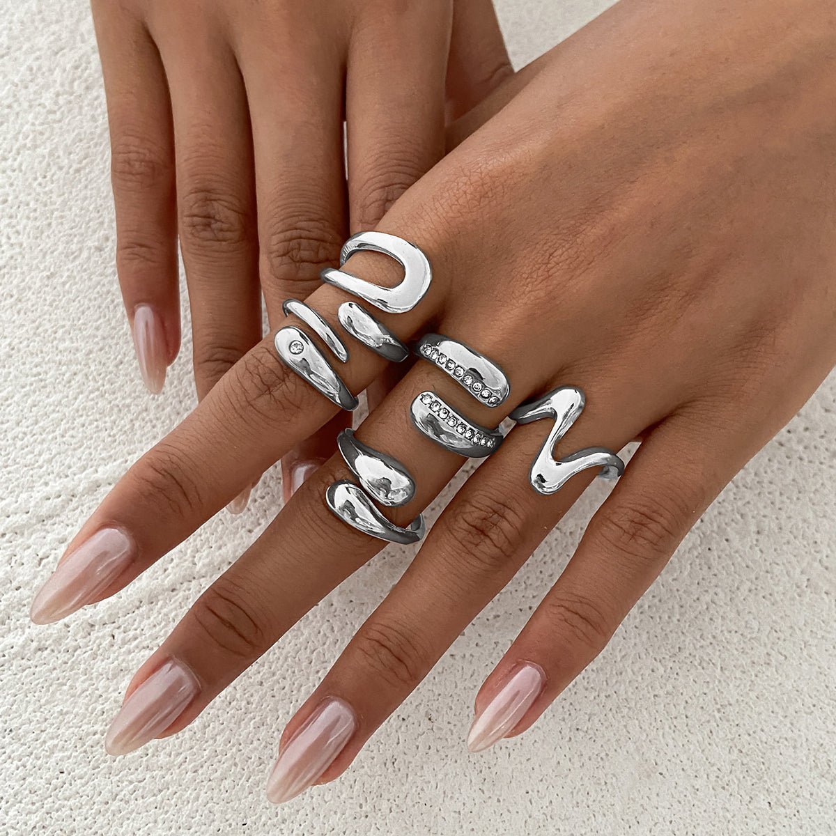 5 Pcs Rhinestone Inlaid Waterdrop Ring Set - ArtGalleryZen
