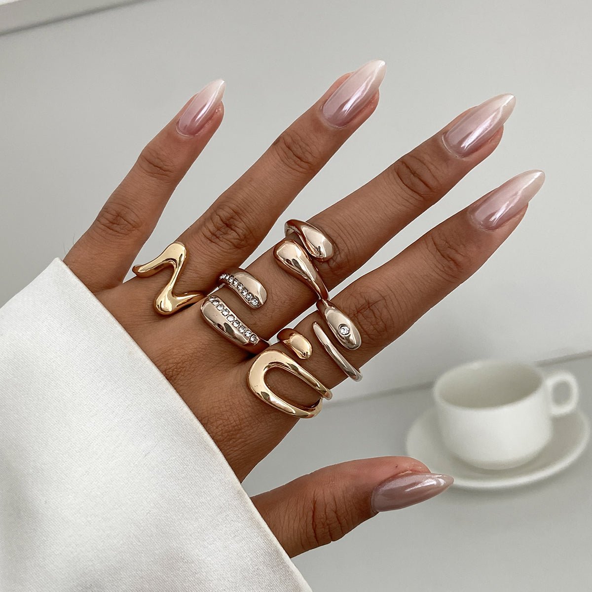 5 Pcs Rhinestone Inlaid Waterdrop Ring Set - ArtGalleryZen