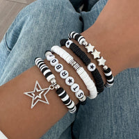 Thumbnail for 5 Piece Polymer Clay Beaded Bracelet Set Star Letter Charm Gift - ArtGalleryZen