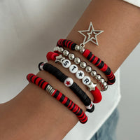 Thumbnail for 5 Piece Polymer Clay Beaded Bracelet Set Star Letter Charm Gift - ArtGalleryZen