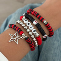 Thumbnail for 5 Piece Polymer Clay Beaded Bracelet Set Star Letter Charm Gift - ArtGalleryZen