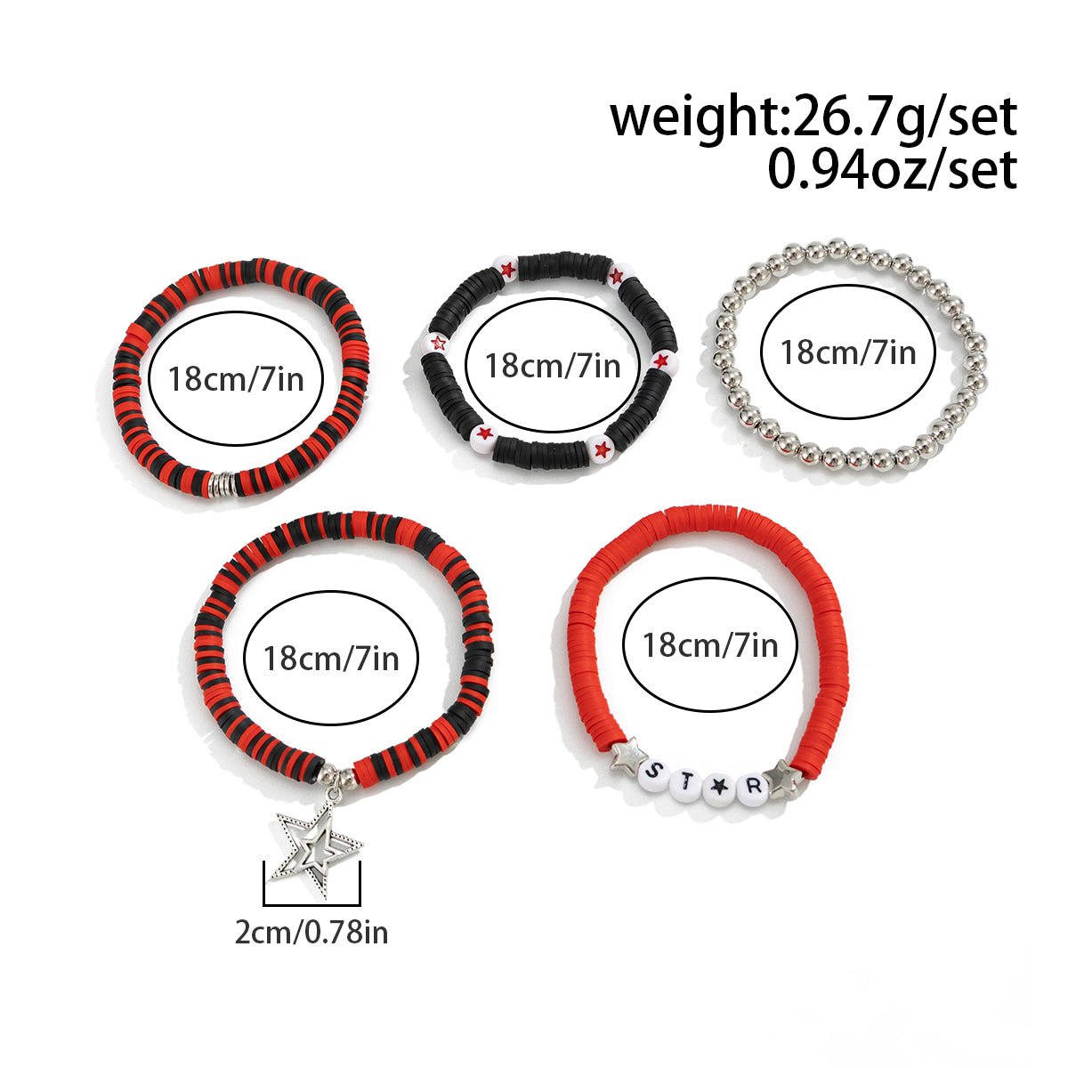5 Piece Polymer Clay Beaded Bracelet Set Star Letter Charm Gift - ArtGalleryZen