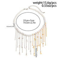 Thumbnail for Two Tone Star Ball Chain Tassel Pearl Necklace Layered Gold Silver