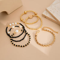 Thumbnail for 6 Pcs Pattern Round Disk Pearl Charm Crystal Seed Beaded Bracelet Set - ArtGalleryZen