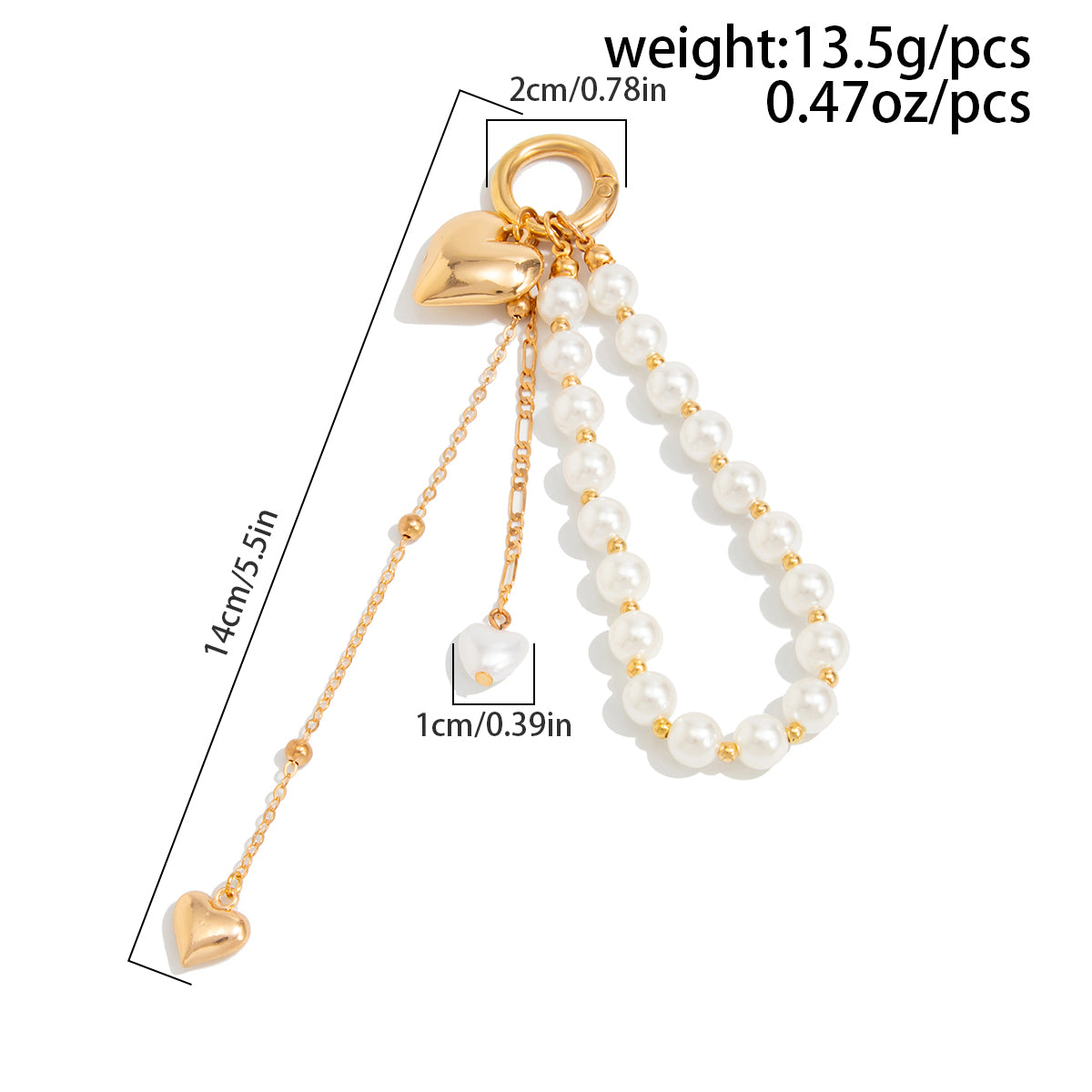Heart Keychain - Gold Tone Pearl Pendant Bag Charm for Women