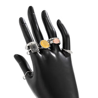 Thumbnail for 7 Pcs Baroque Gold Silver Tone Crystal Inlaid Pleated Ring Set - ArtGalleryZen