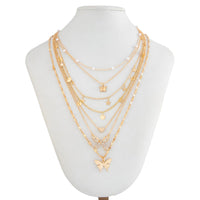 Thumbnail for 7 Pcs Rhinestone Inlaid Butterfly Star Sequin Tassel Pearl Chain Necklace Set - ArtGalleryZen