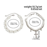 Thumbnail for Cross Charm Pearl Chain Anklet Set - 2 Piece Layered Beach Ankle Jewelry
