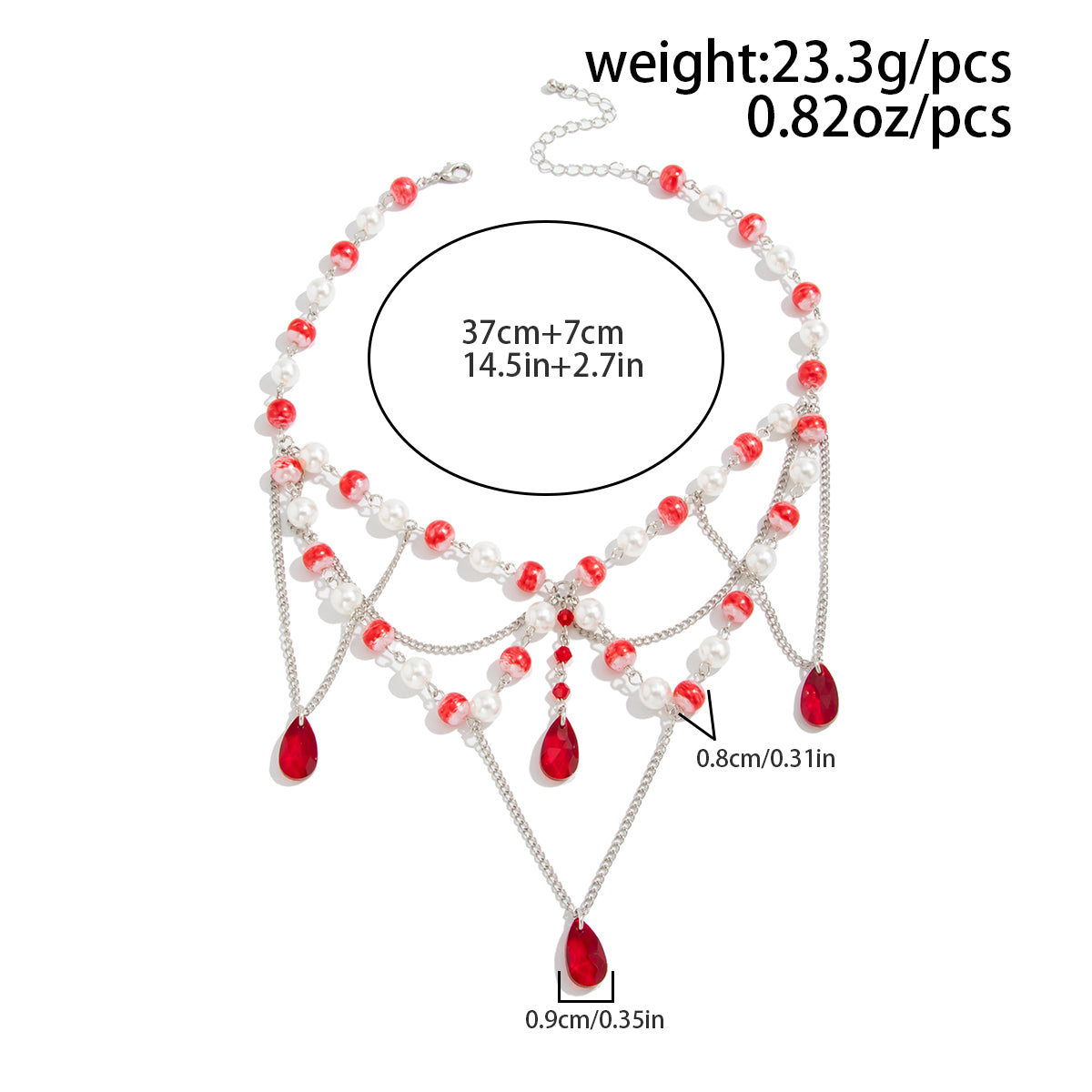 Gothic Crystal Tassel Blood Pearl Choker Layered Chain Necklace