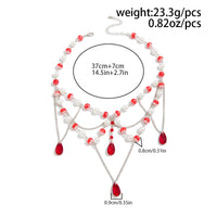 Thumbnail for Gothic Crystal Tassel Blood Pearl Choker Layered Chain Necklace